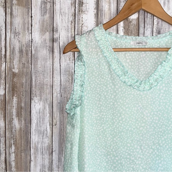 Jodifl Mint Polka Dot Ruffle Edge High Low Blouse Women’s - Picture 2 of 5